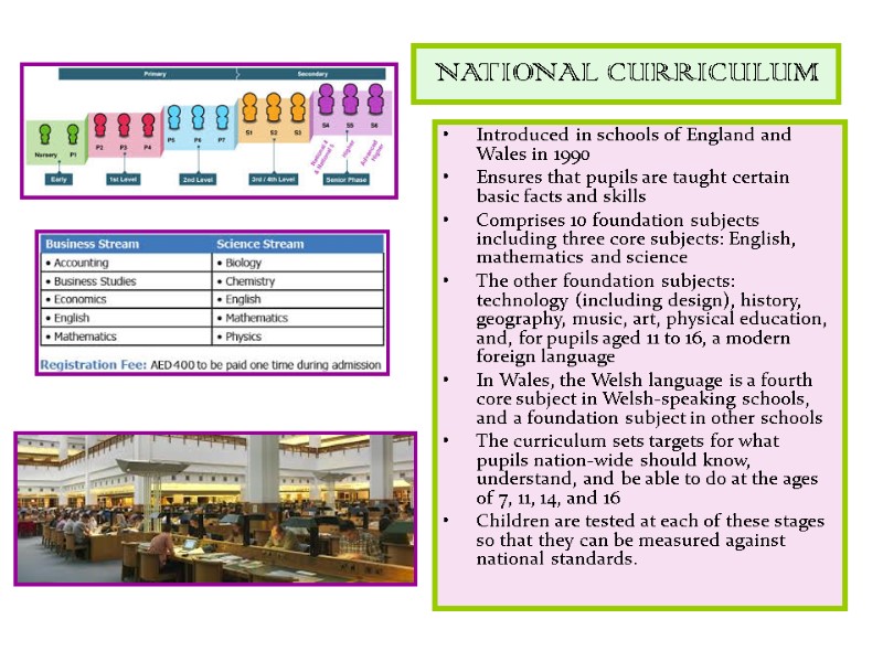 NATIONAL CURRICULUM Introduced in schools of England and Wales in 1990 Ensures that pupils